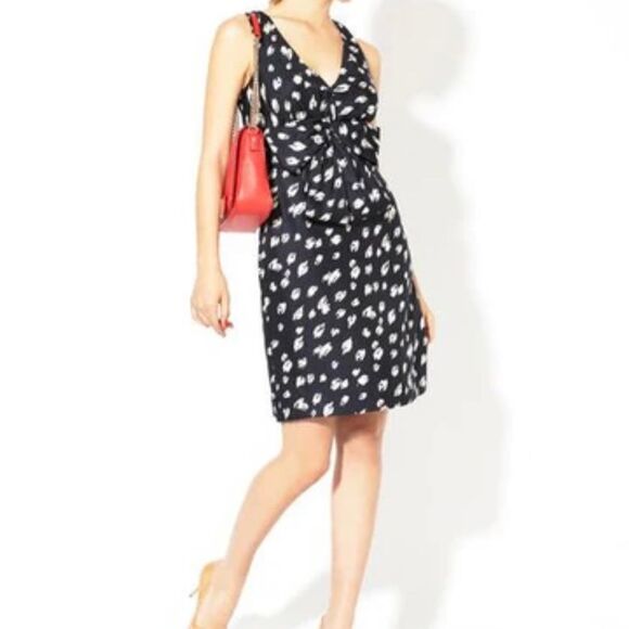 Kate Spade Blaine Navy Blue White Abstract Print Silk Bow Sheath Dress Size 2 - Picture 1 of 11